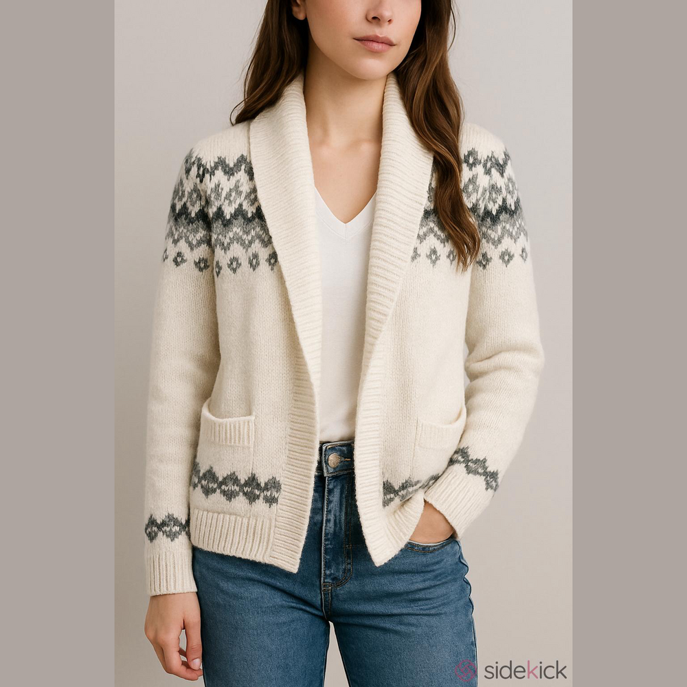 Abercrombie & Fitch Ivory and Charcoal Patterned Cardigan